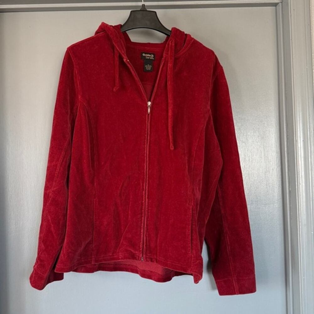 Guide Series Women's Red Corduroy Zip Front Hoodie Jacket sz XL Pockets Gorpcore